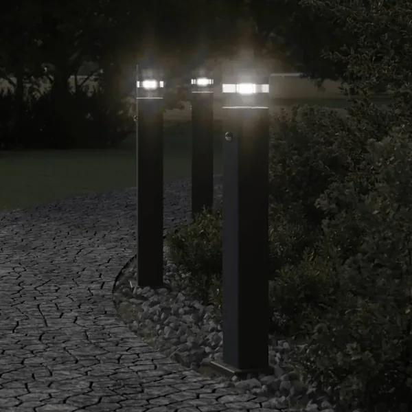 Lampadaire d'extérieur avec capteur noir 80 cm aluminium
