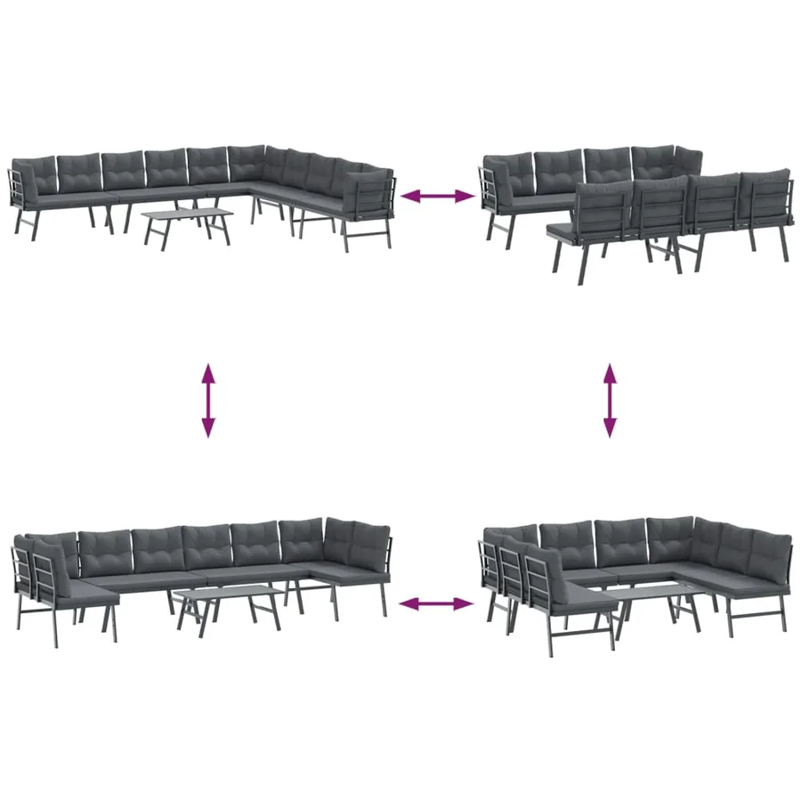 Ensemble de bancs de jardin avec coussins 5 pcs noir - 5