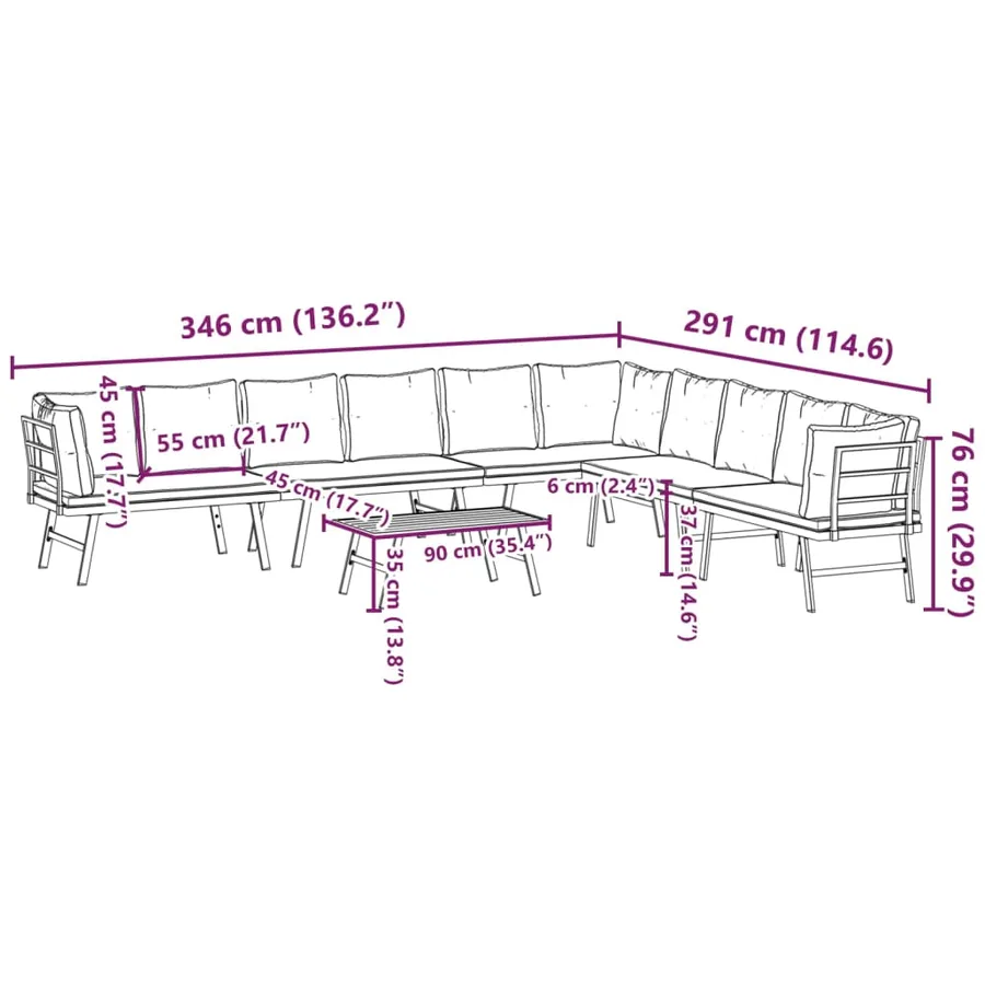 Ensemble de bancs de jardin avec coussins 5 pcs noir - 9