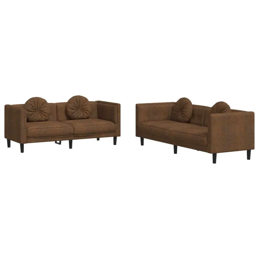 Ensemble de canapés 2 pcs avec coussins marron velours - 2