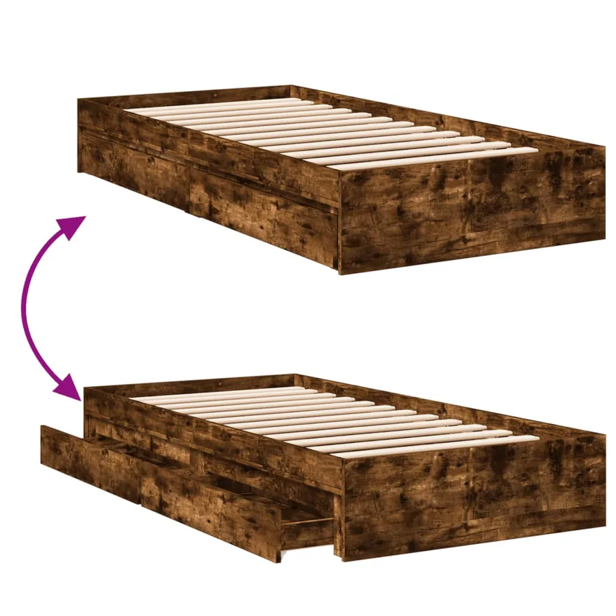 Cadre de lit avec tiroirs sans matelas chêne fumé 90x200 cm - 7