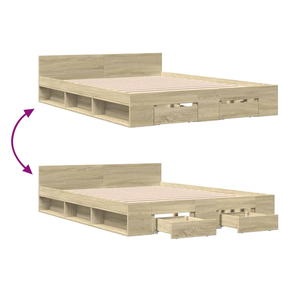 Cadre de lit avec tiroirs sans matelas chêne sonoma 140x190 cm - 7