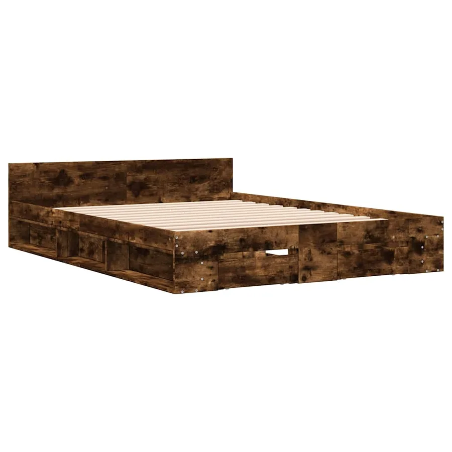 Cadre de lit avec tiroirs sans matelas chêne fumé 140x190 cm - 3