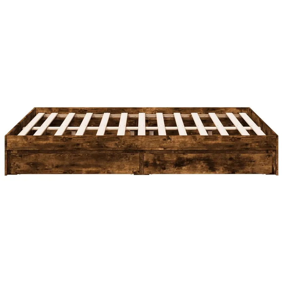 Cadre de lit avec tiroirs sans matelas chêne fumé 135x190 cm - 5