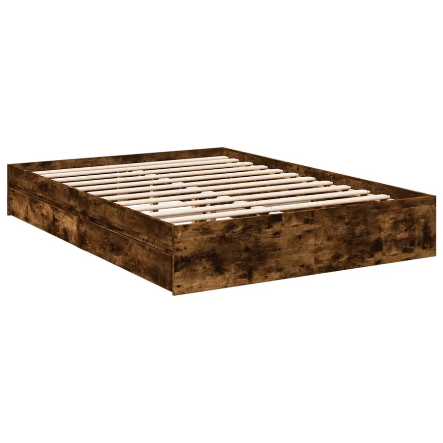 Cadre de lit avec tiroirs sans matelas chêne fumé 135x190 cm - 6