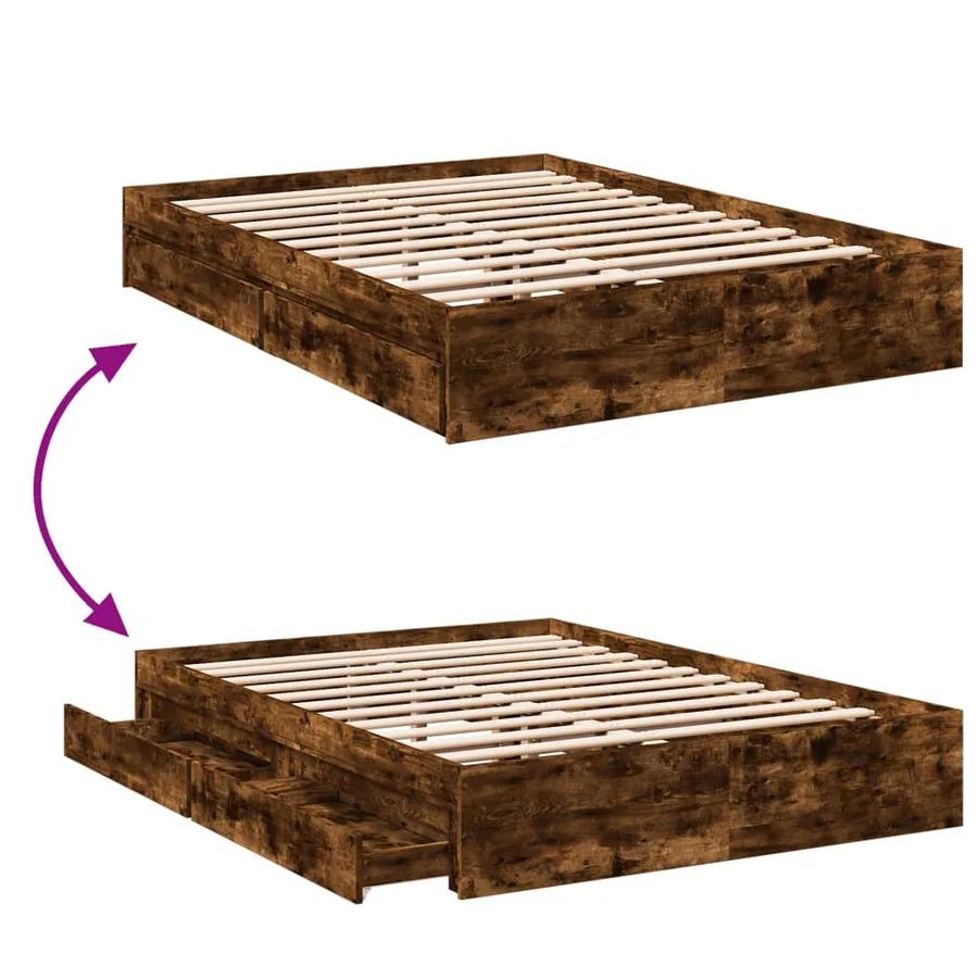 Cadre de lit avec tiroirs sans matelas chêne fumé 135x190 cm - 7