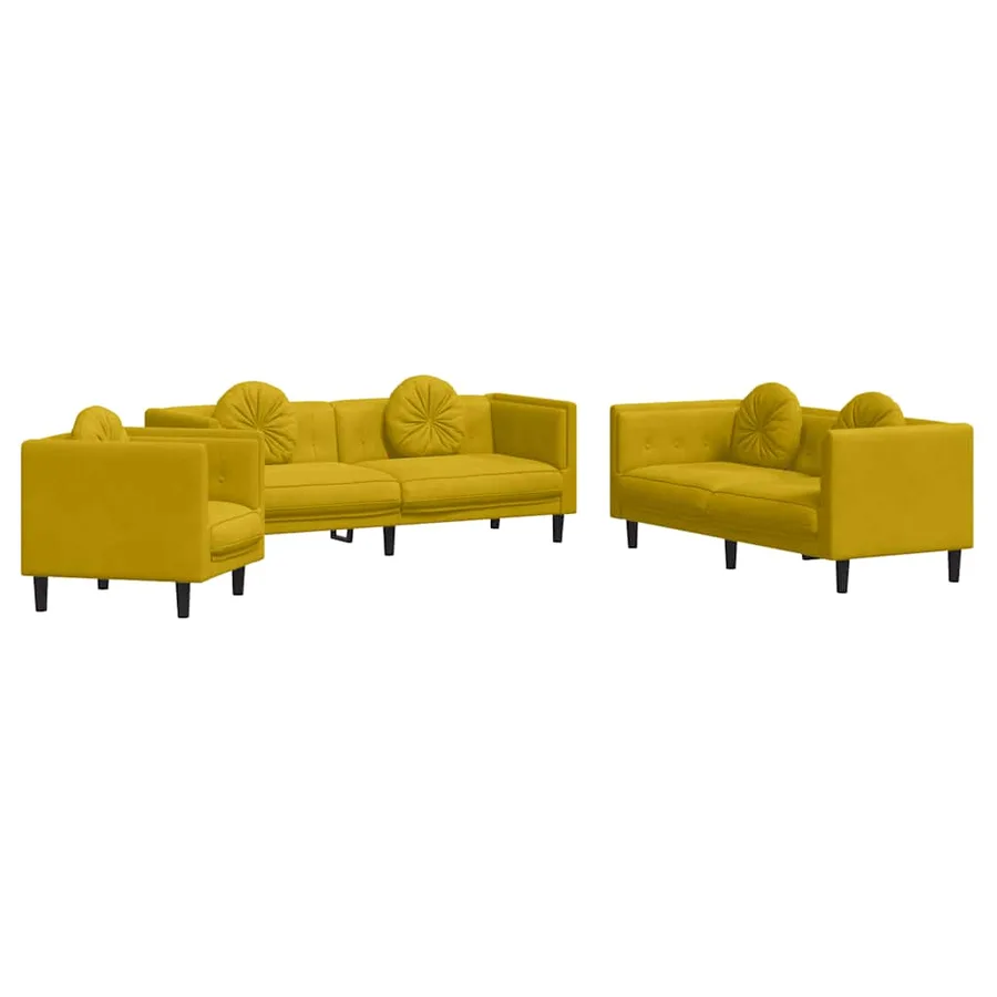 Ensemble de canapés 3 pcs avec coussins jaune velours - 2