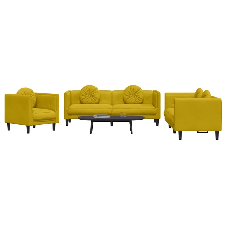 Ensemble de canapés 3 pcs avec coussins jaune velours - 3