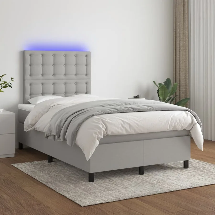 Sommier à lattes de lit matelas LED gris clair 120x190 cm tissu - 5