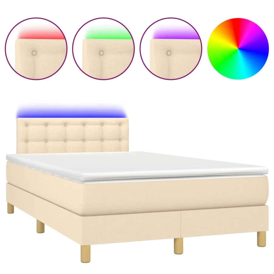 Sommier à lattes de lit matelas et LED crème 120x190 cm tissu - 2