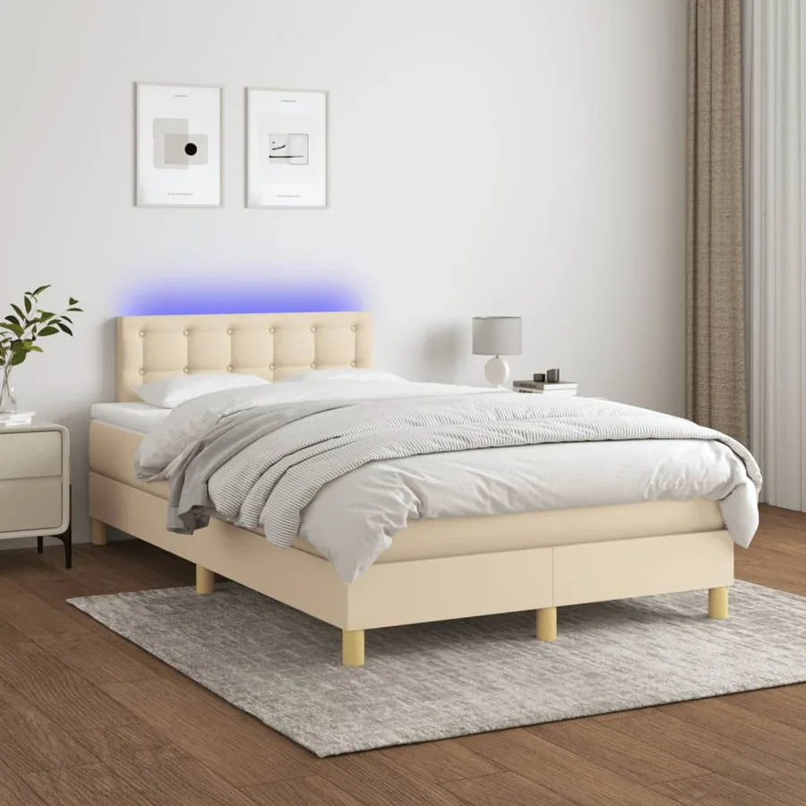 Sommier à lattes de lit matelas et LED crème 120x190 cm tissu - 4