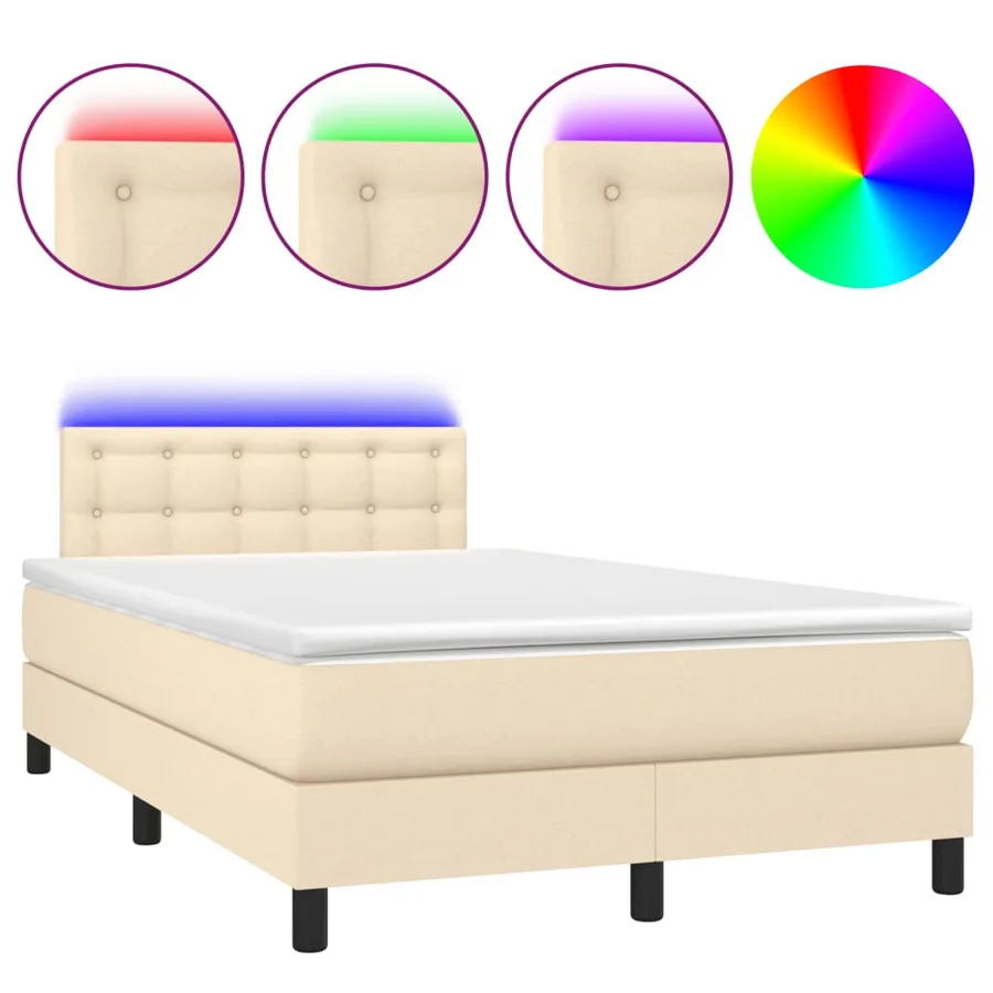 Sommier à lattes de lit matelas et LED crème 120x190 cm tissu - 2