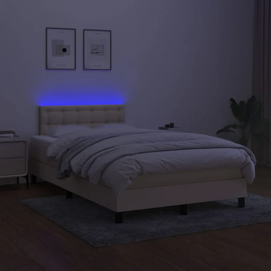 Sommier à lattes de lit matelas et LED crème 120x190 cm tissu - 4