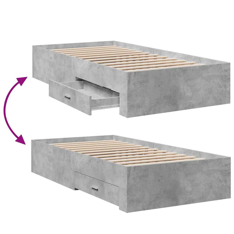 Cadre de lit avec tiroirs sans matelas gris béton 90x200 cm - 7