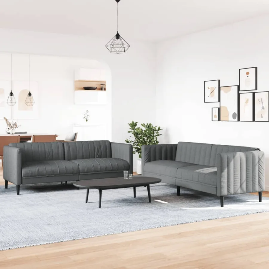 Ensemble de canapés 2 pcs gris foncé tissu - 3