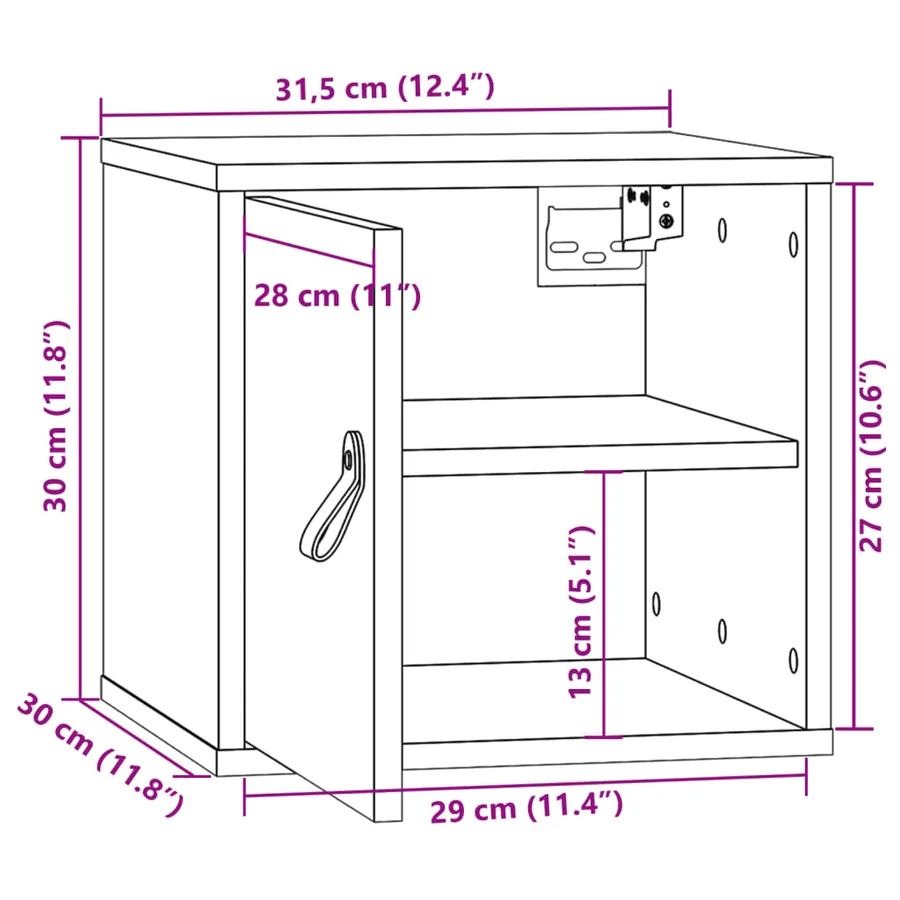 Armoire murale Marron miel 31,5x30x30 cm Bois de pin massif - 13