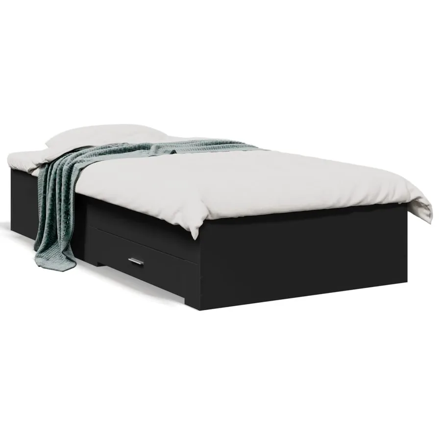 Cadre de lit avec tiroirs sans matelas noir 75x190 cm - 2