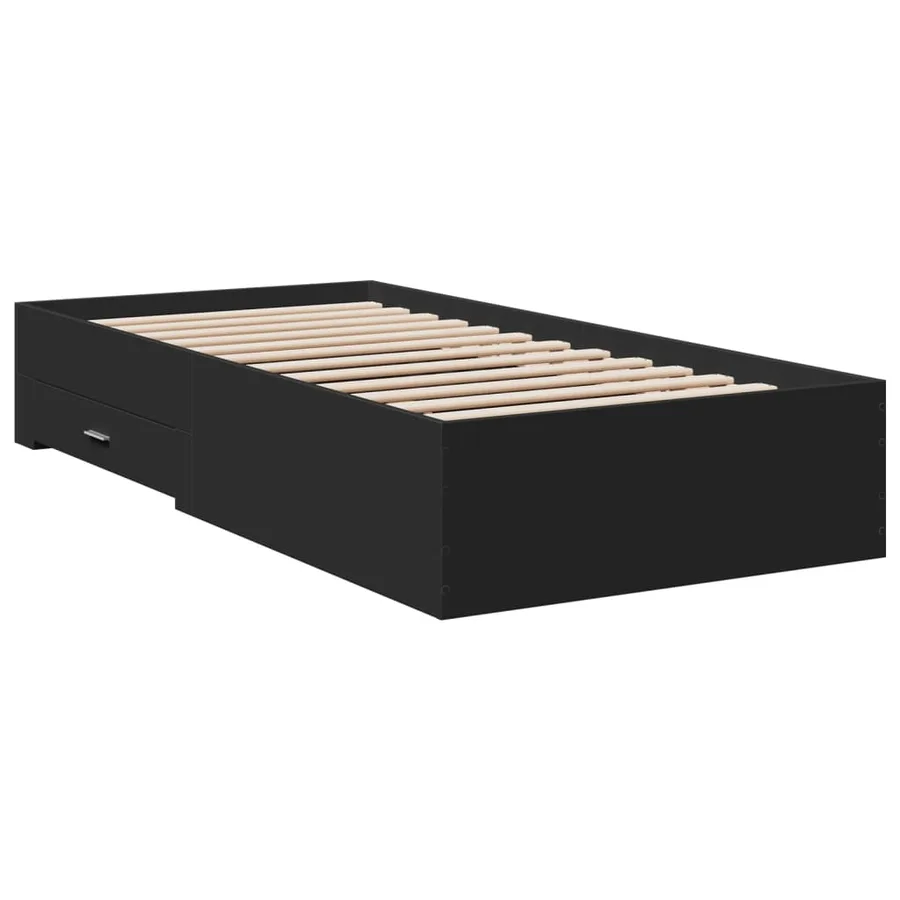 Cadre de lit avec tiroirs sans matelas noir 75x190 cm - 6