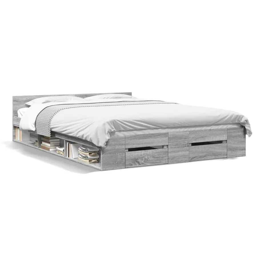 Cadre de lit avec tiroirs sans matelas sonoma gris 140x200 cm - 2
