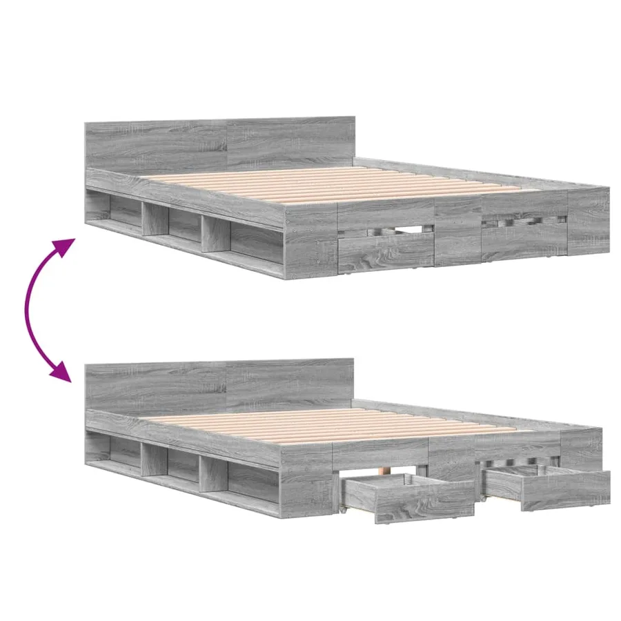 Cadre de lit avec tiroirs sans matelas sonoma gris 140x200 cm - 7