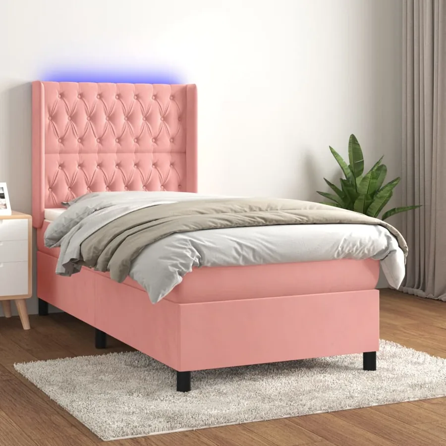Sommier à lattes de lit matelas et LED Rose 100x200 cm Velours