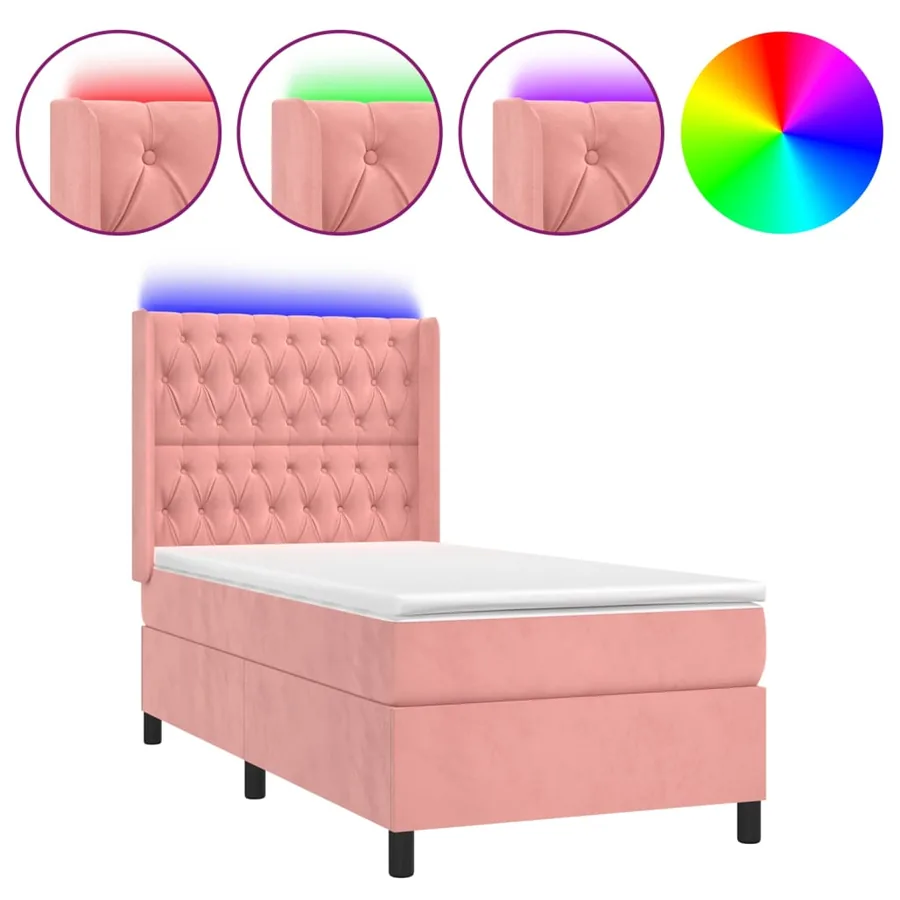 Sommier à lattes de lit matelas et LED Rose 100x200 cm Velours - 2