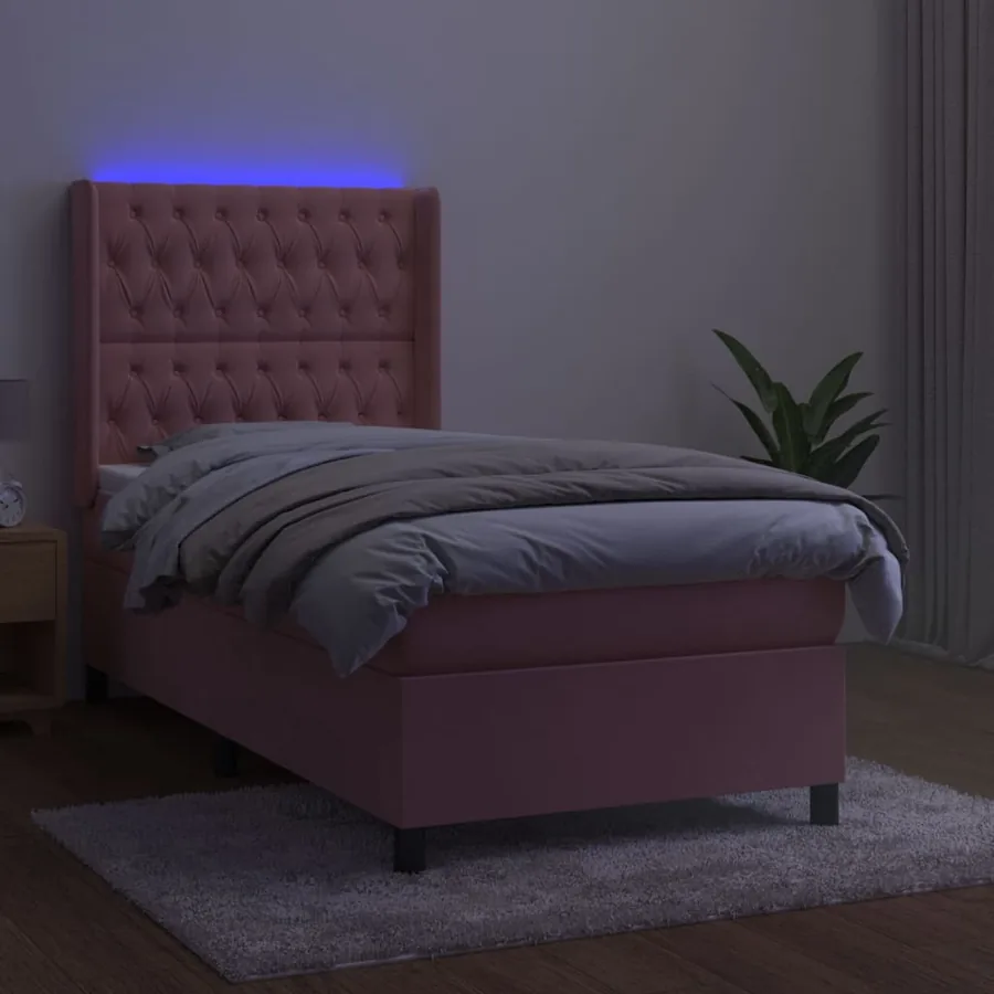 Sommier à lattes de lit matelas et LED Rose 100x200 cm Velours - 3