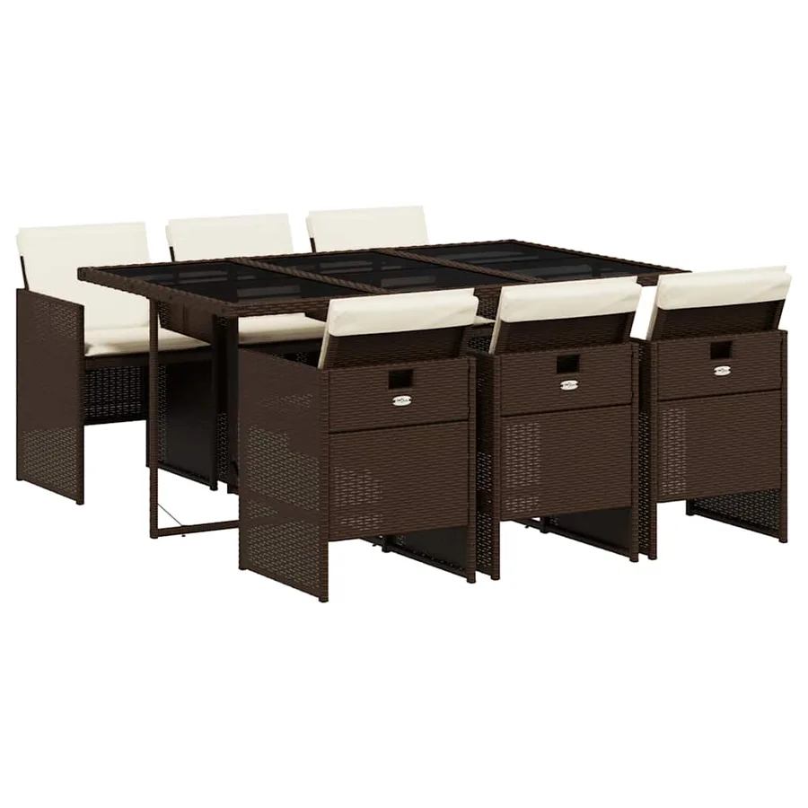 Ensemble à manger de jardin et coussins 7 pcs marron rotin - 2