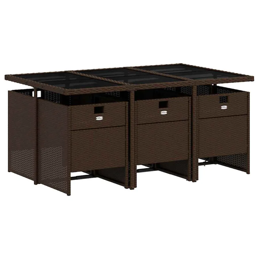 Ensemble à manger de jardin et coussins 7 pcs marron rotin - 3