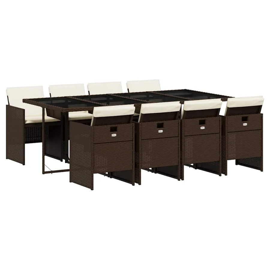 Ensemble à manger de jardin et coussins 9 pcs marron poly rotin - 2