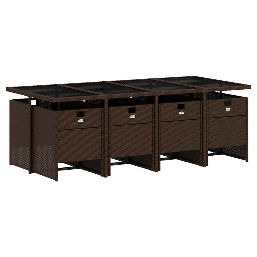 Ensemble à manger de jardin et coussins 9 pcs marron poly rotin - 3