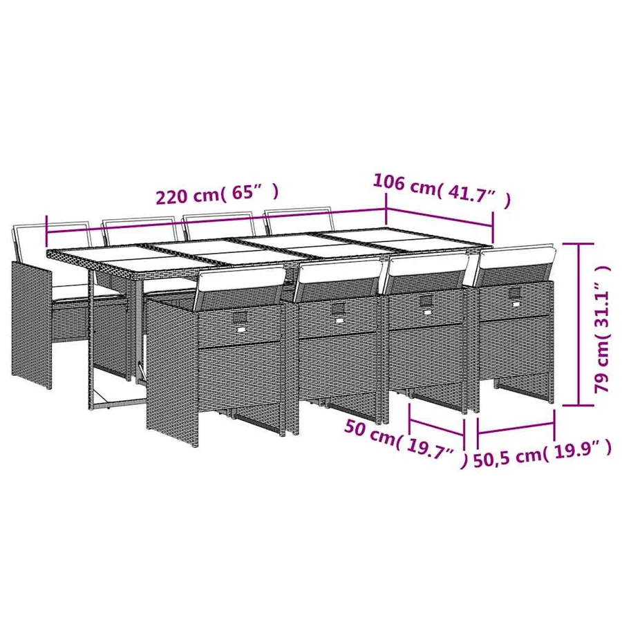 Ensemble à manger de jardin et coussins 9 pcs marron poly rotin - 6