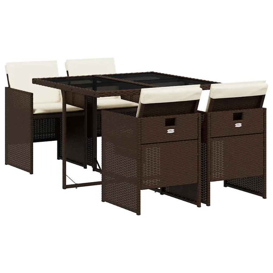 Ensemble à manger de jardin 5 pcs et coussins marron poly rotin - 2
