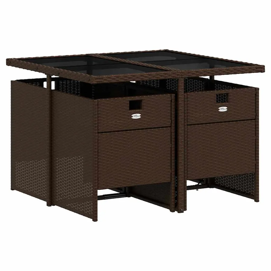 Ensemble à manger de jardin 5 pcs et coussins marron poly rotin - 3