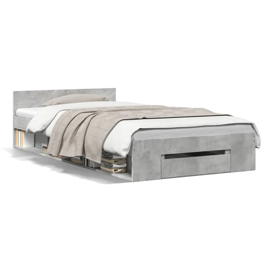 Cadre de lit avec tiroir sans matelas gris béton 100x200 cm - 2