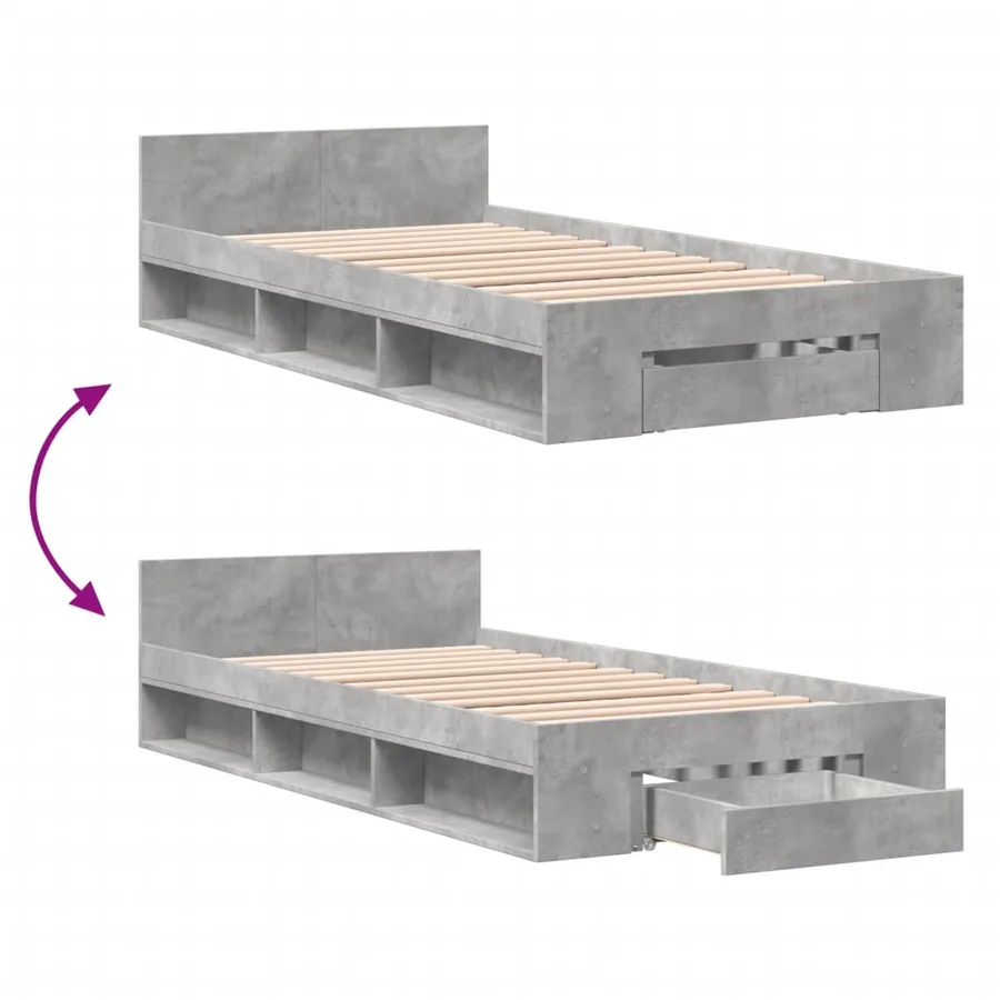 Cadre de lit avec tiroir sans matelas gris béton 100x200 cm - 7