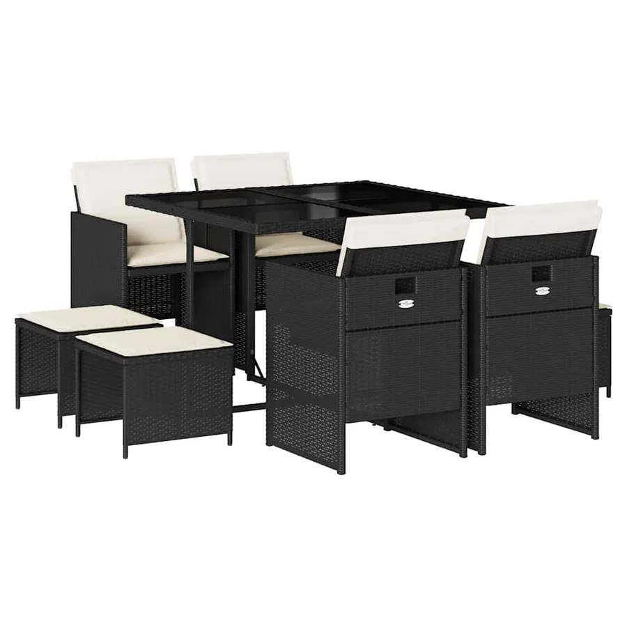 Ensemble à manger jardin 9pcs et coussins noir résine tressée - 2