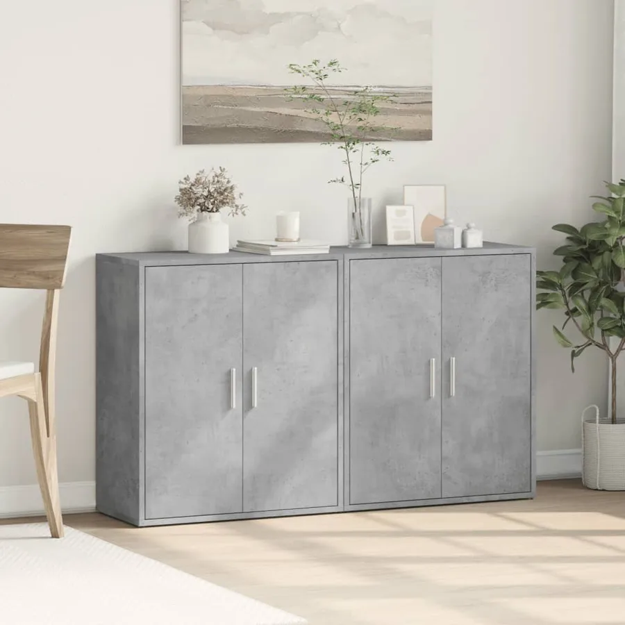 Buffets 2 pcs gris béton 60x31x70 cm bois d'ingénierie - 3