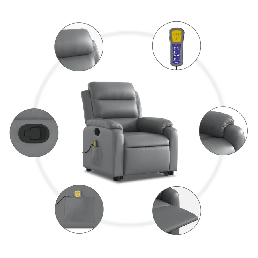Fauteuil inclinable de massage Gris Similicuir - 8