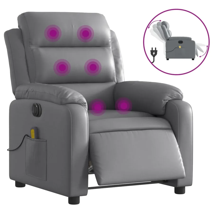 Fauteuil de massage inclinable électrique gris similicuir - 2