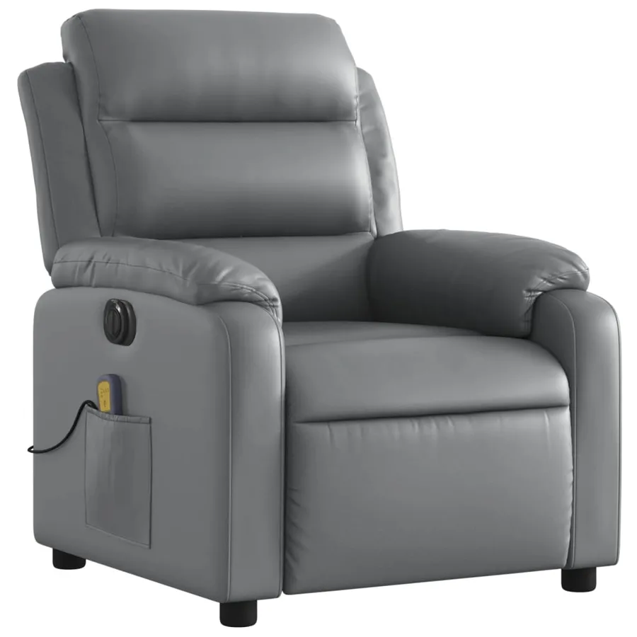 Fauteuil de massage inclinable électrique gris similicuir - 4