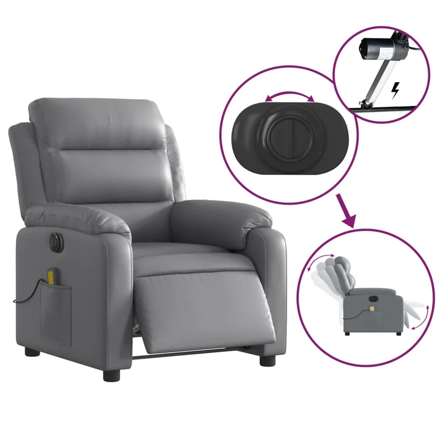 Fauteuil de massage inclinable électrique gris similicuir - 6