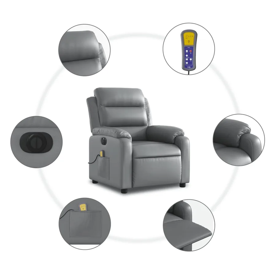 Fauteuil de massage inclinable électrique gris similicuir - 8