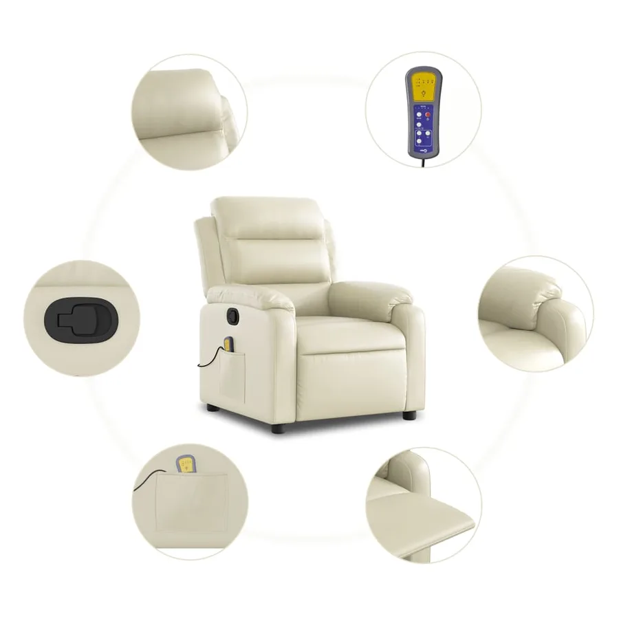 Fauteuil de massage inclinable crème similicuir - 6