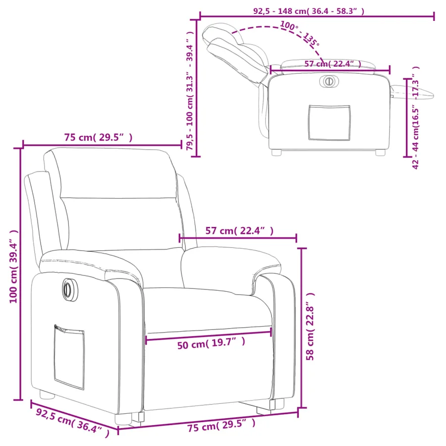 Fauteuil inclinable électrique gris similicuir - 17