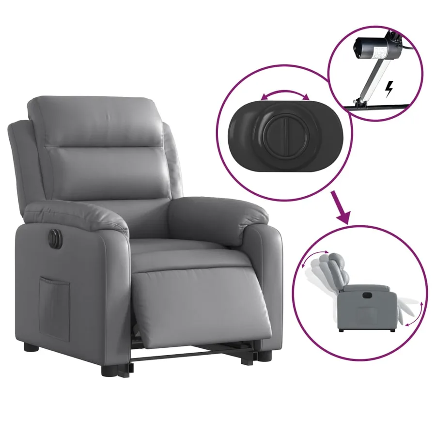 Fauteuil inclinable électrique gris similicuir - 6