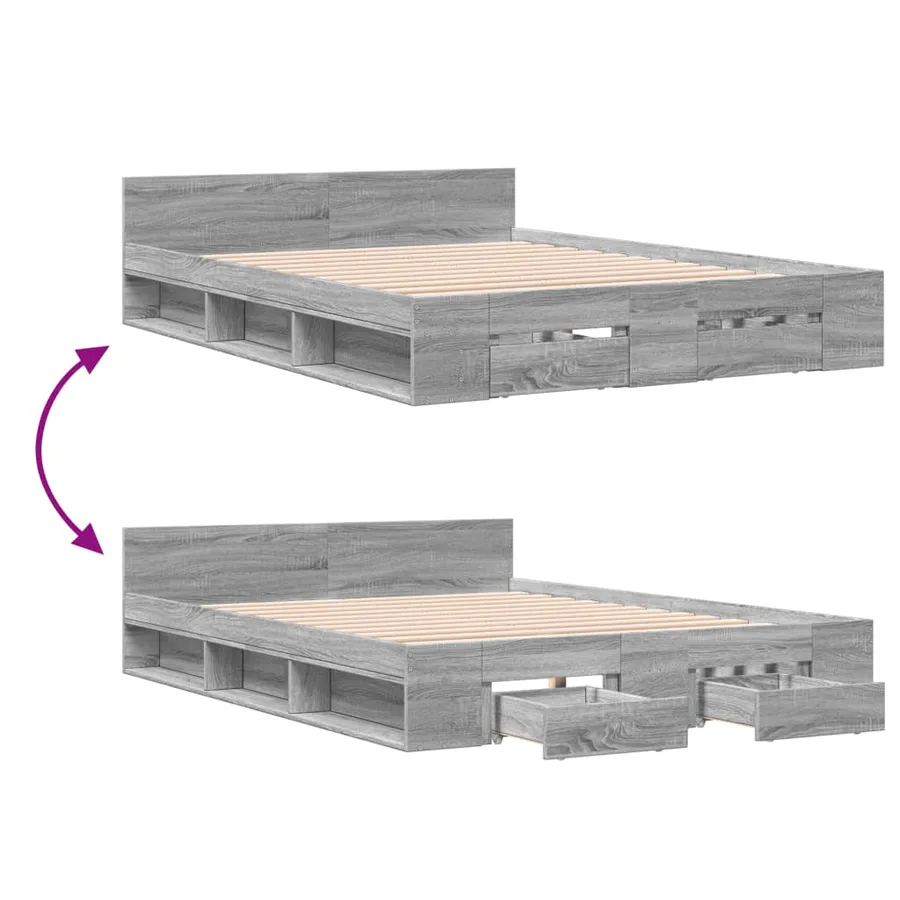 Cadre de lit avec tiroirs sans matelas sonoma gris 160x200 cm - 7