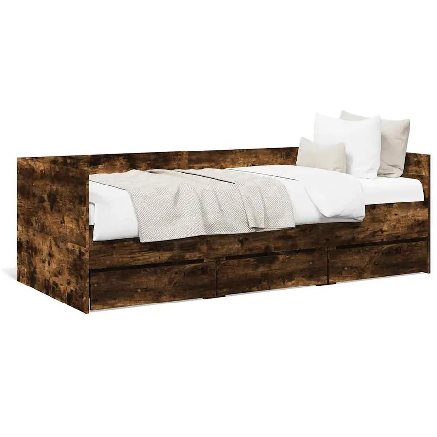 Lit de jour avec tiroirs sans matelas chêne fumé 75x190 cm - 2
