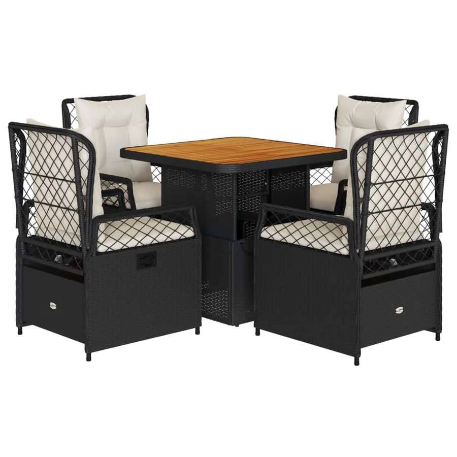 Ensemble à manger de jardin coussins 5pcs Noir Résine tressée - 2