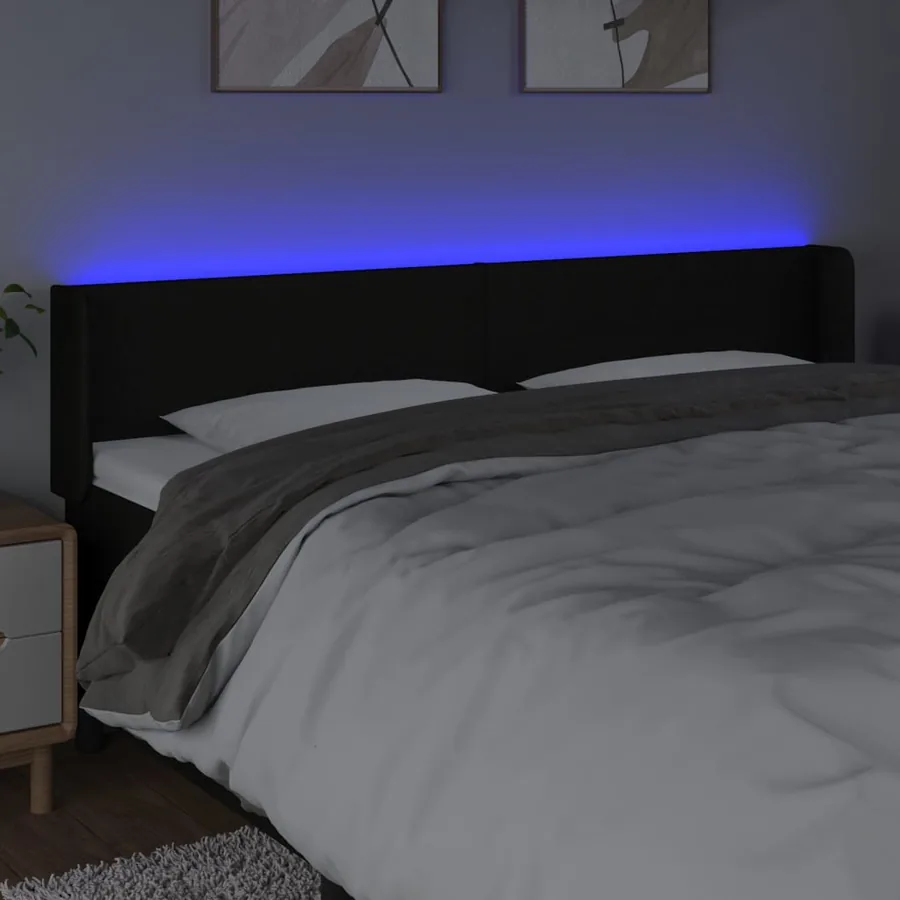 Tête de lit à LED Noir 203x16x78/88 cm Tissu - 4